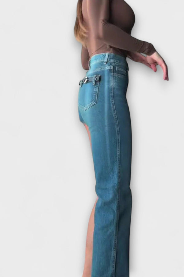 Astra - Pantaloni corti in denim asimmetrici e alla moda con una spallina