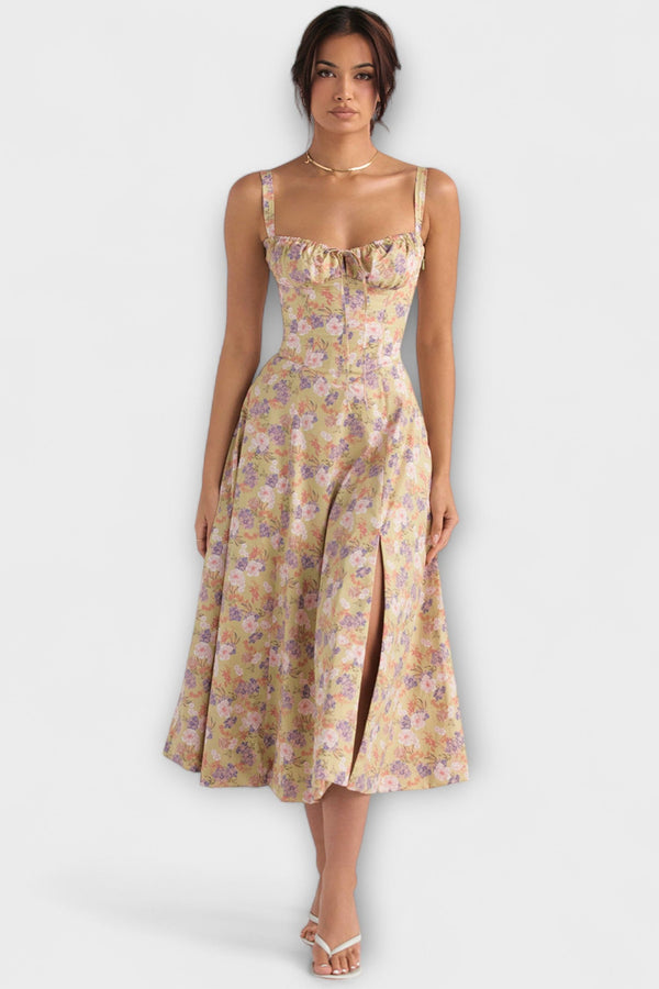 Zipporas - Vestito tipo bustier aderente con moderno motivo floreale primaverile