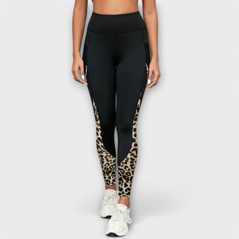 Pantaloni da allenamento a vita alta con stampa leopardata