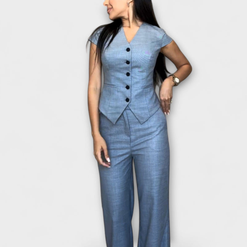 Ivy - Completo di top e pantaloni con scollo a V elegante