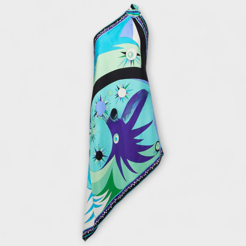 Esme - Vestito midi in satin con stampa unica e orlo asimmetrico