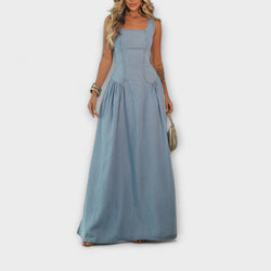 Lux - Vestito senza spalline in Denim Blu