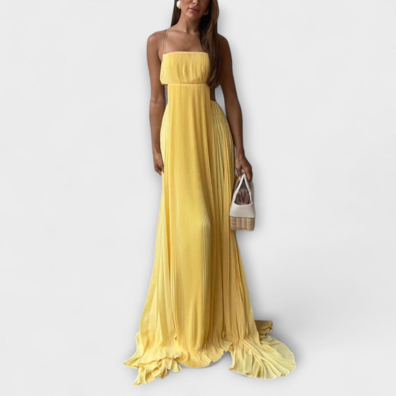 Mireille - Elegante Vestito Maxi Plissettato con Cutouts