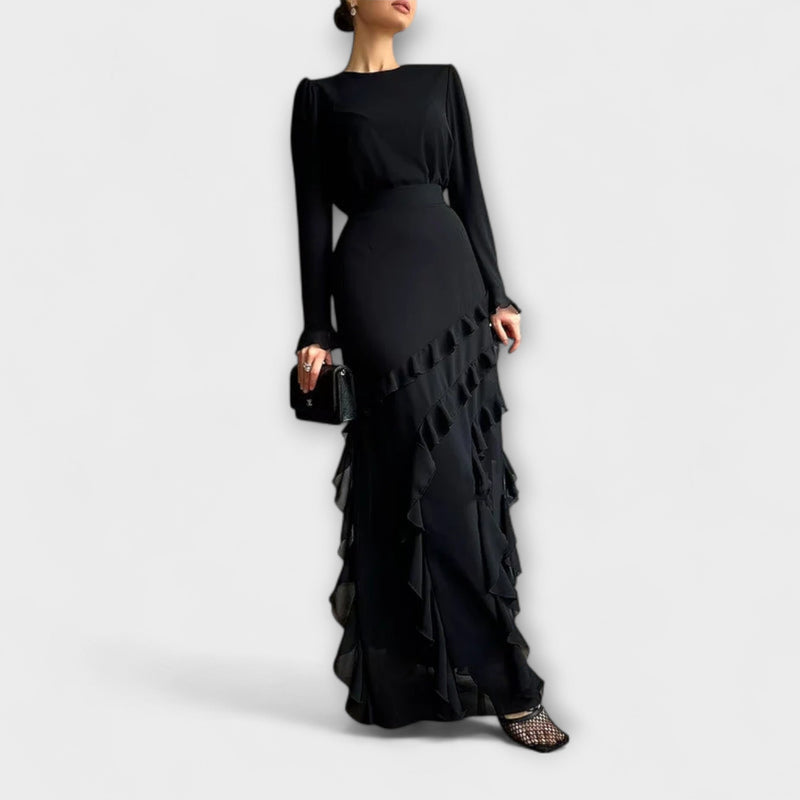 Fallon - Abito lungo a taglio slim fit con volant tridimensionali