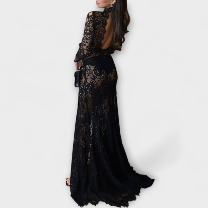 Azalea - Eleganza di Mezzanotte Vestito Maxì Trasparente con Taglio