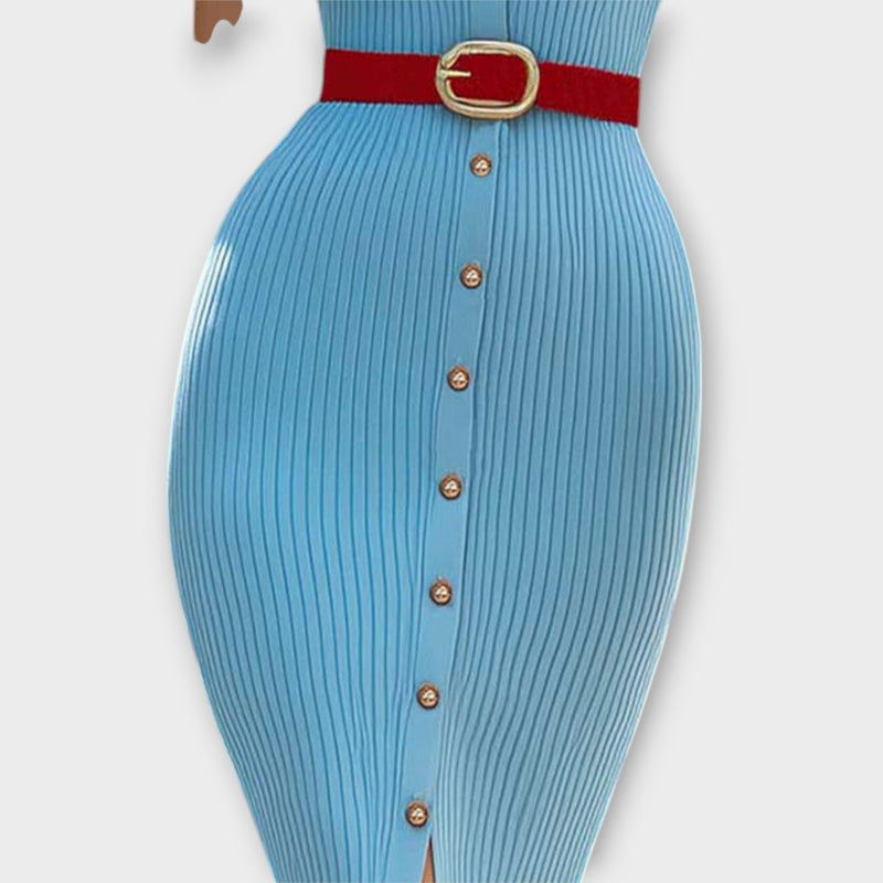 Sina - Elegante vestito a tubino in cotone blu baby