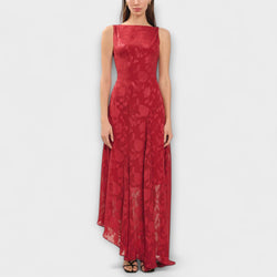 Opale - Elegante vestito maxi in jacquard con schiena scoperta