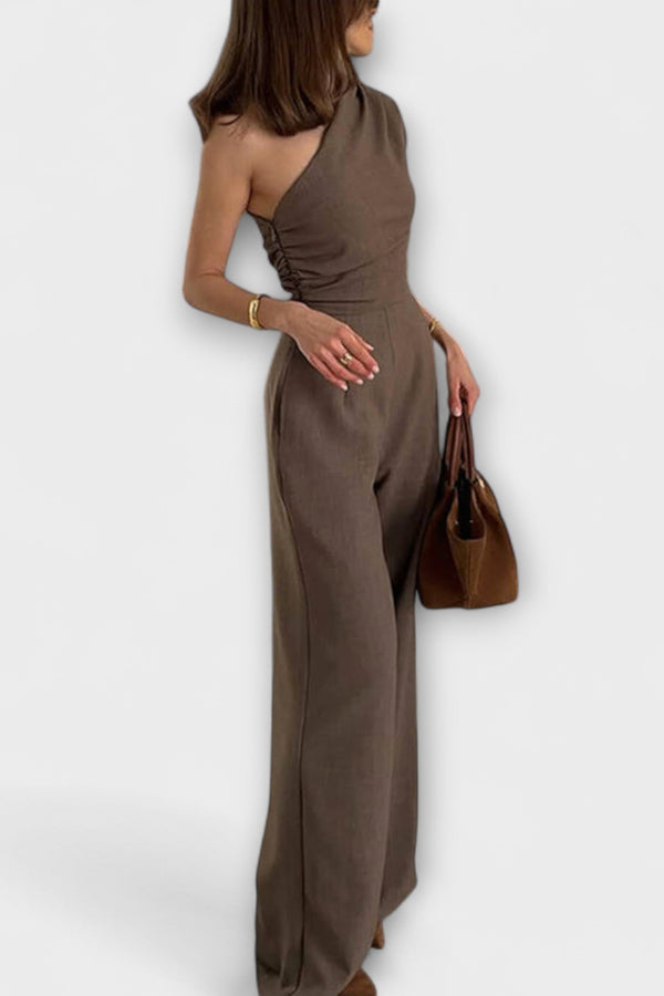 Anya - Elegante abito asimmetrico a manica singola con arricciature