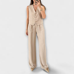 Hazel - Completo di due pezzi con gilet e pantaloni di colore solido con scollatura a V