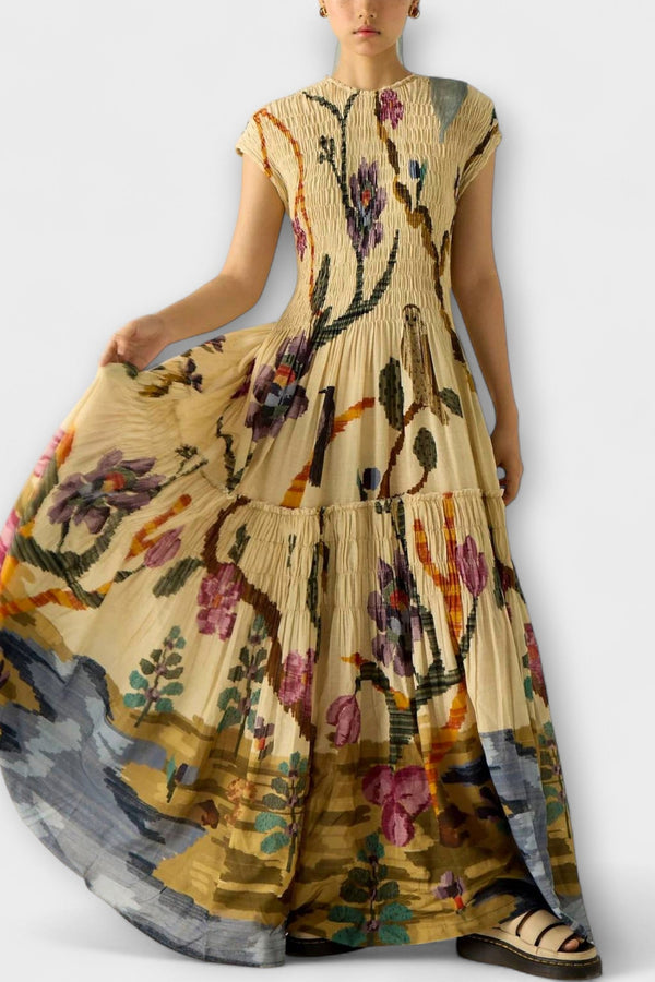 Amanda - Vestito maxi con design a stampa plissettata