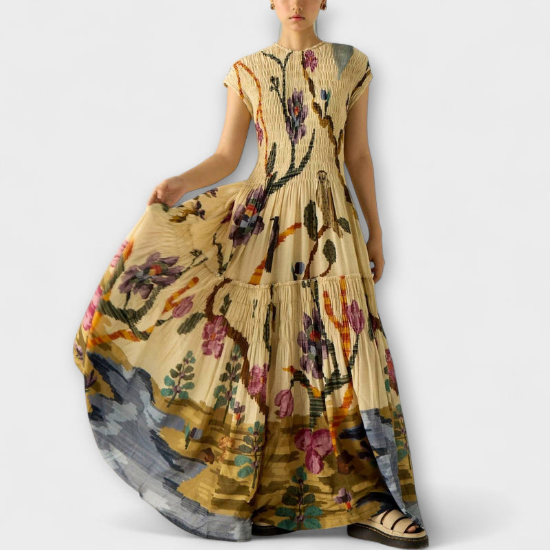 Amanda - Vestito maxi con design a stampa plissettata