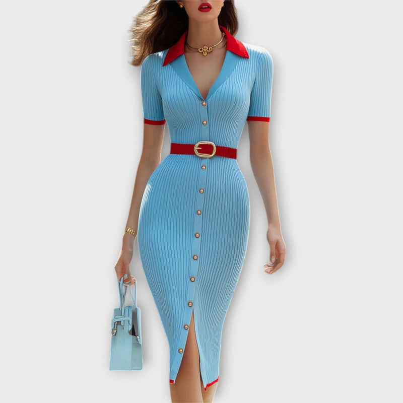 Sina - Elegante vestito a tubino in cotone blu baby