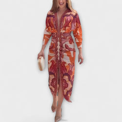 Cleo - Vestito midi dolman unico con stampa brasiliana