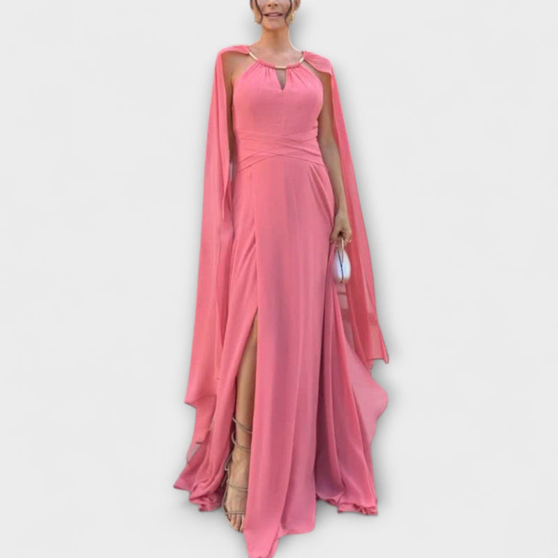 Mabel - Elegante vestito maxi con maniche a strati e alta apertura
