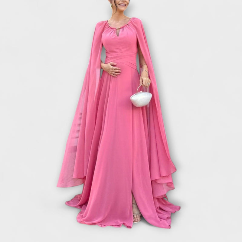 Mabel - Elegante vestito maxi con maniche a strati e alta apertura