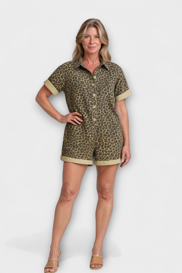 Nonette - Tuta camicia con stampa leopardata