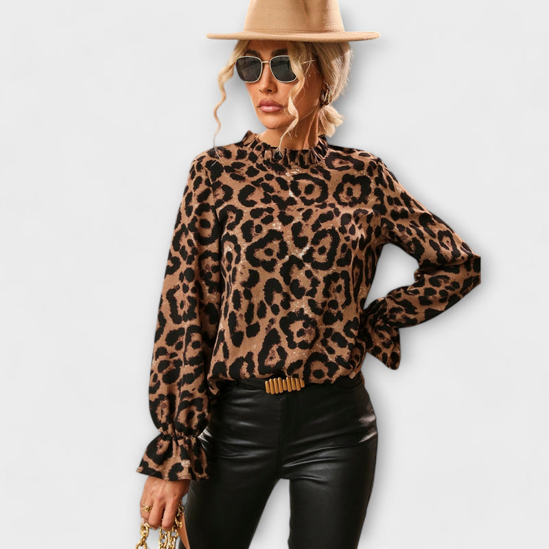 Kayla - Blusa leopardata con colletto plissettato