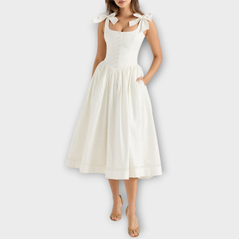 Lotta - Vestito midi bianco con dettaglio di fiocco