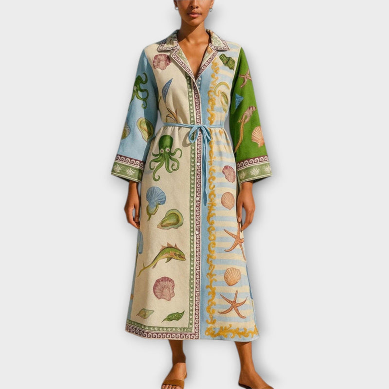 Jule - Vestito midi in twill stampato con cintura