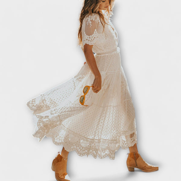 Abito Midi Lacey con scollo a V e maniche corte