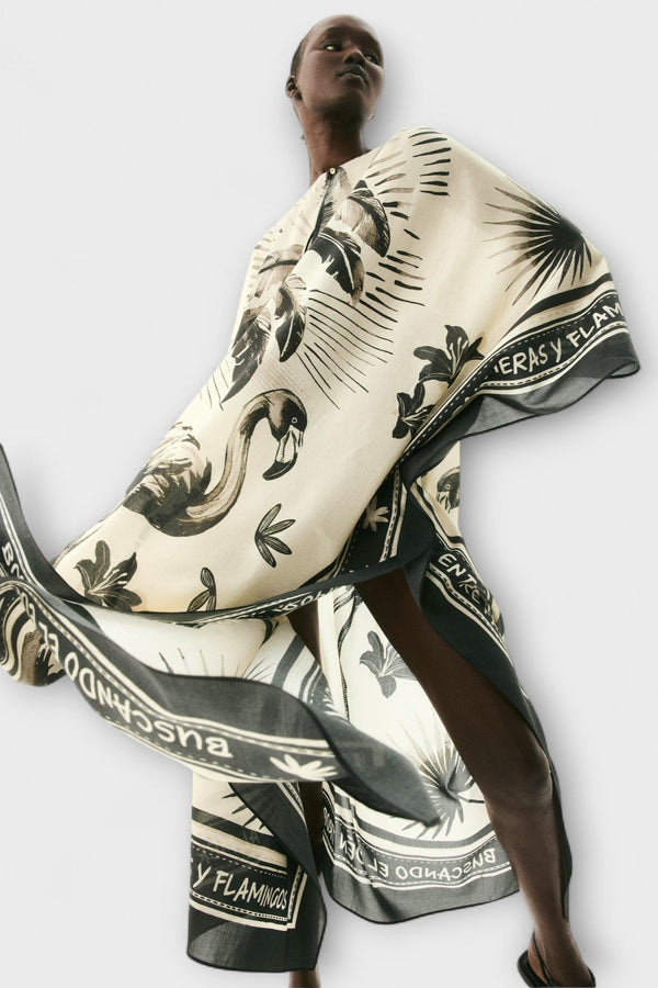 Melissa - Kaftan Maxivestito con Stampa di Fenicotteri Extra Large