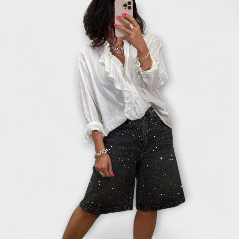 Amaris - Pantaloni corti tipo bermuda con decorazioni di strass