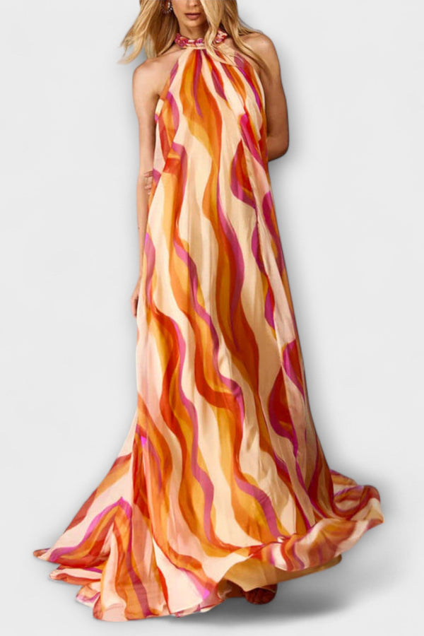 Rumi - Elegante vestito maxi intrecciato con motivo a onde