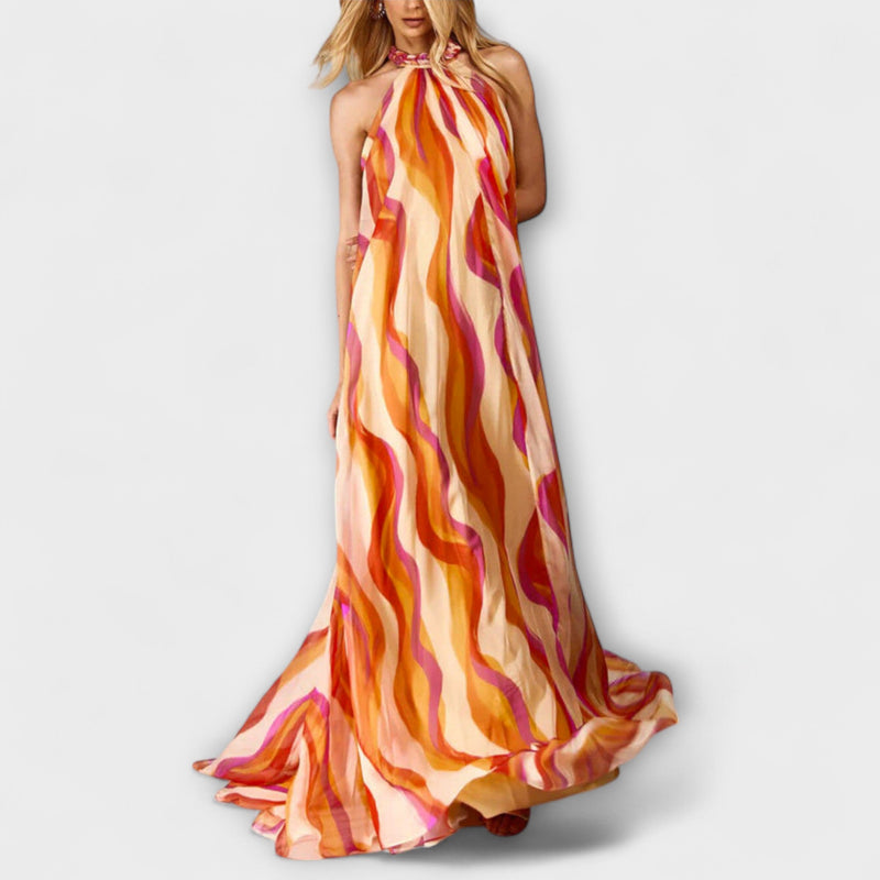Rumi - Elegante vestito maxi intrecciato con motivo a onde