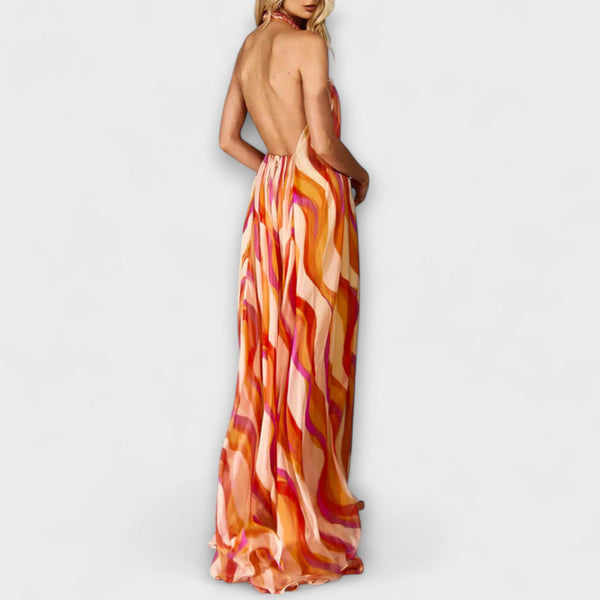 Rumi - Elegante vestito maxi intrecciato con motivo a onde