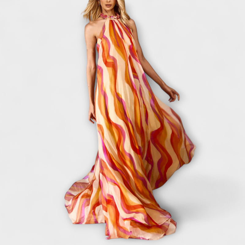 Rumi - Elegante vestito maxi intrecciato con motivo a onde