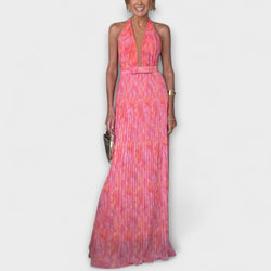 Seraphina - Elegante vestito maxi plissettato con scollo a V e collo all'americana