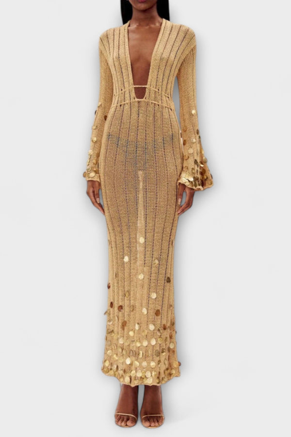 Kathleen - Vestito Maxi in Punto Dorato di Dolly