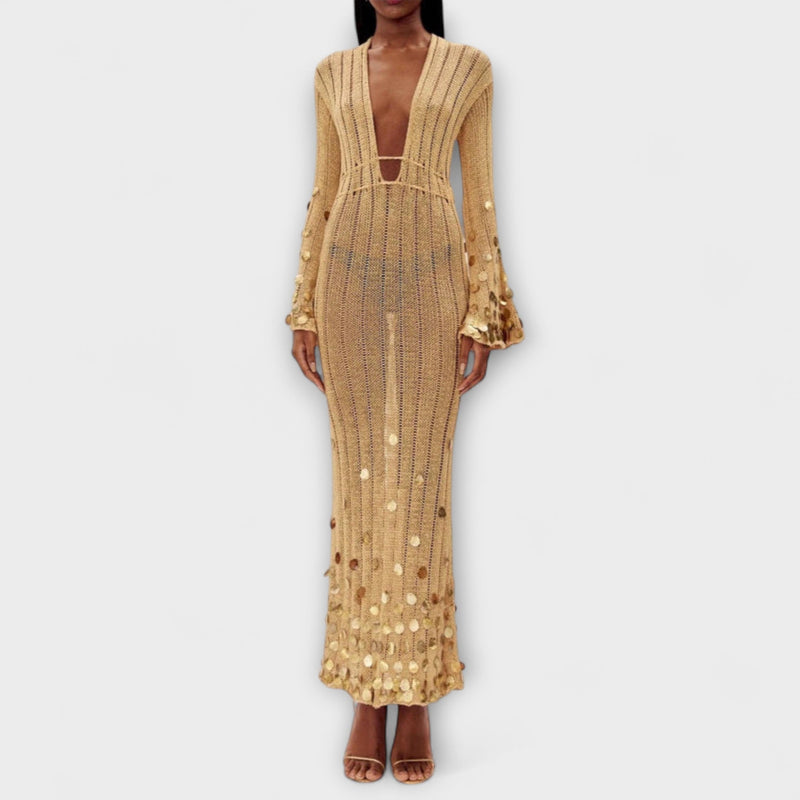 Kathleen - Vestito Maxi in Punto Dorato di Dolly
