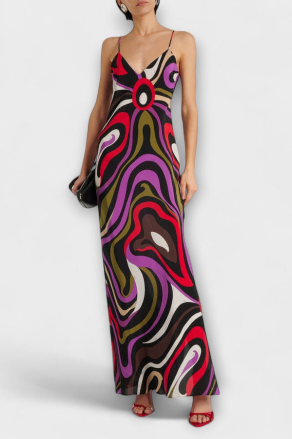 Daphne - Abito Maxi in Stampa Marmo