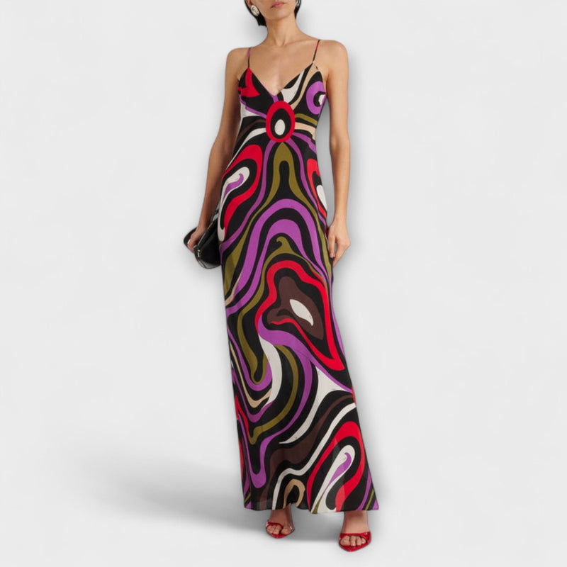 Daphne - Abito Maxi in Stampa Marmo