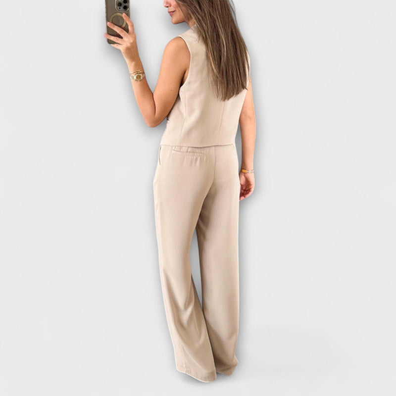 Hazel - Completo di due pezzi con gilet e pantaloni di colore solido con scollatura a V