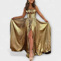 Maxi abito con tessuto metallico