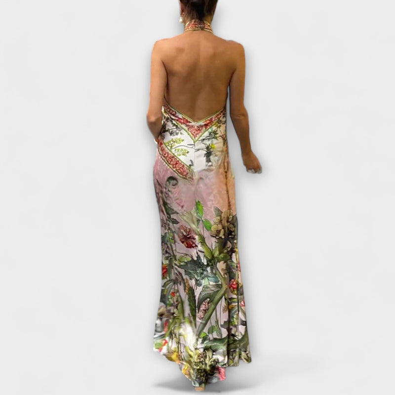 Ayla - Vestito Maxì Senza Maniche con Schiena Scoperta di Fiori