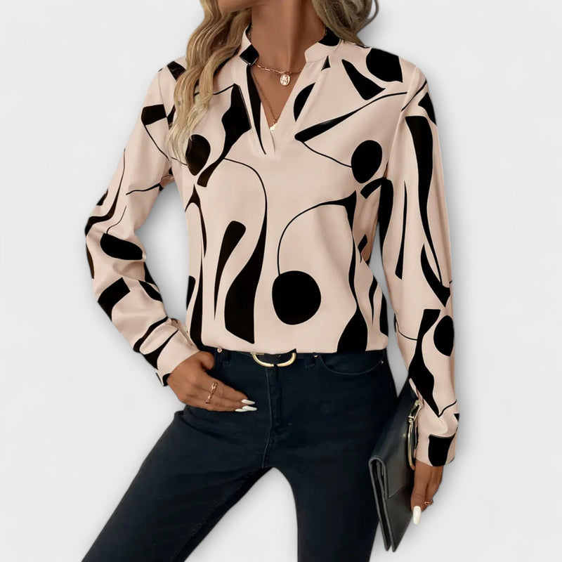 Blusa elegante a maniche lunghe con scollo a V