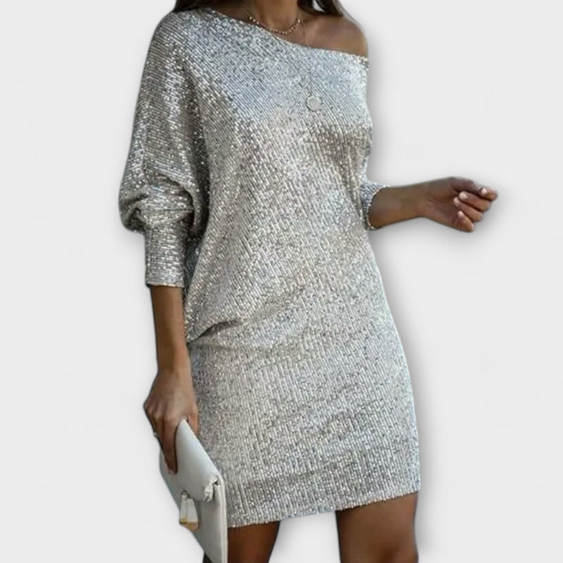 Abito da festa con paillettes e contrasto