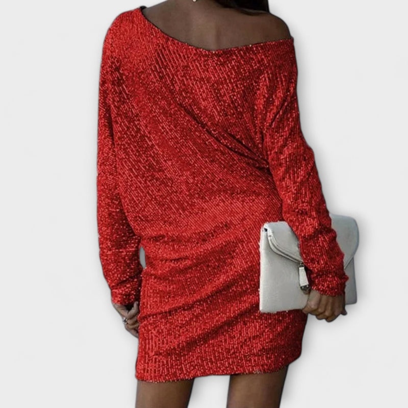 Abito da festa con paillettes e contrasto
