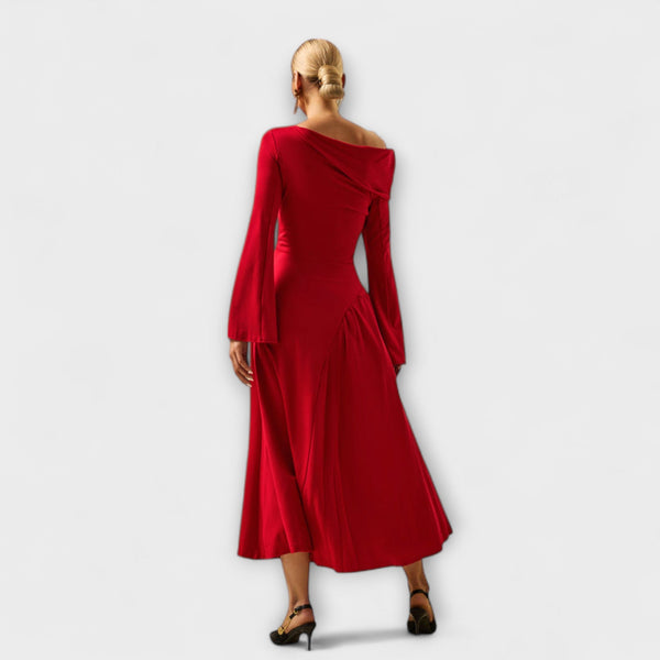 Willa - Vestito midi off-shoulder con maniche a sbuffo