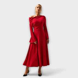 Willa - Vestito midi off-shoulder con maniche a sbuffo