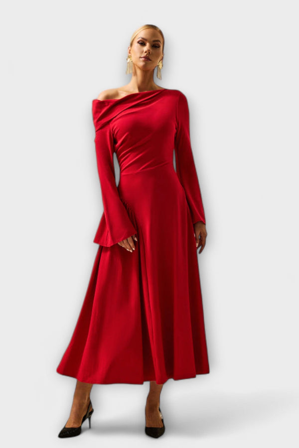 Willa - Vestito midi off-shoulder con maniche a sbuffo