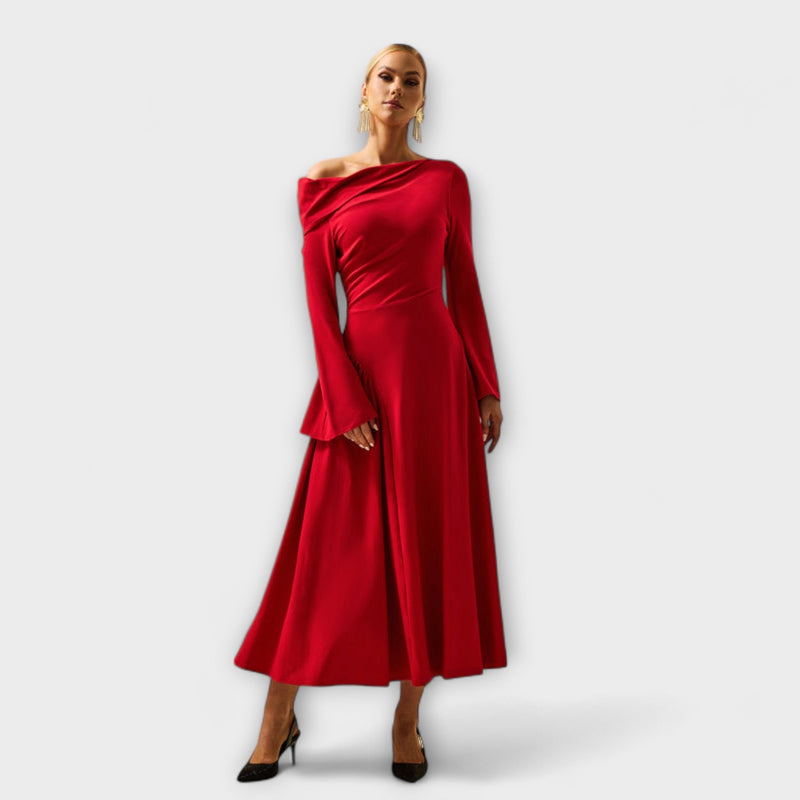 Willa - Vestito midi off-shoulder con maniche a sbuffo