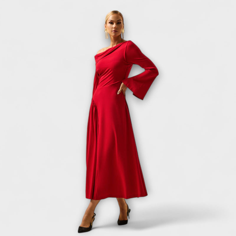 Willa - Vestito midi off-shoulder con maniche a sbuffo