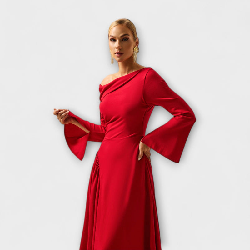 Willa - Vestito midi off-shoulder con maniche a sbuffo