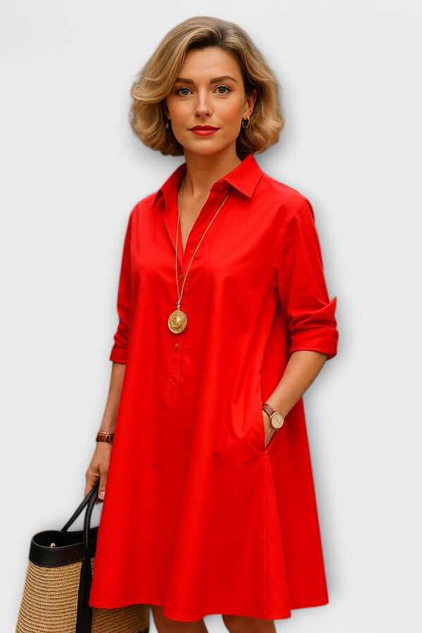Abito camicia moderno con colletto e maniche a tre quarti