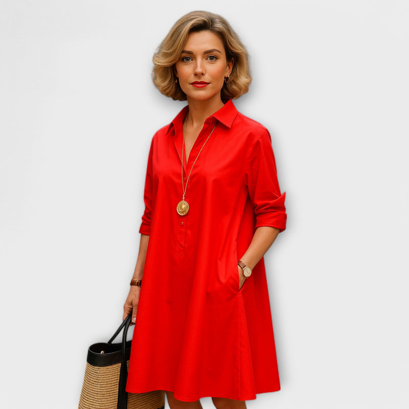 Abito camicia moderno con colletto e maniche a tre quarti