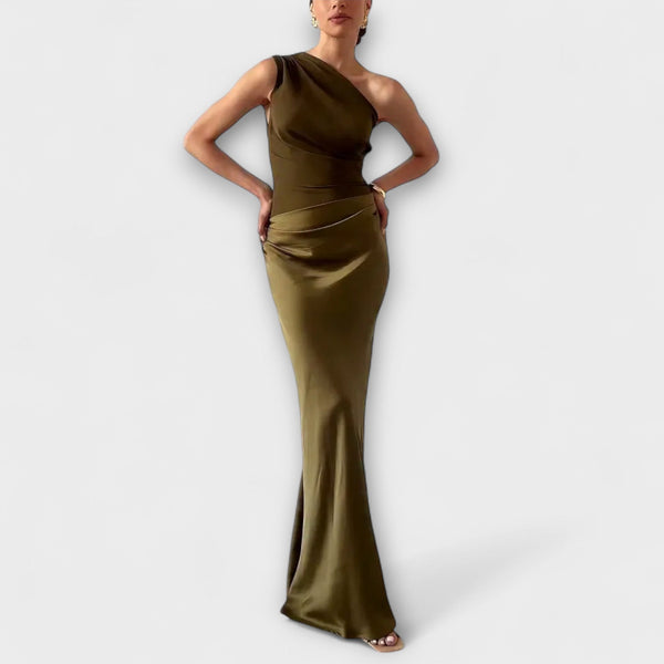 Elegante vestito maxi a spalla unica con pieghe